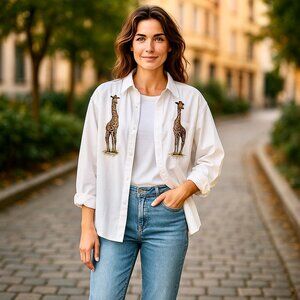 Giraffe Vintage White Long Sleeve Shirt + Tee Top